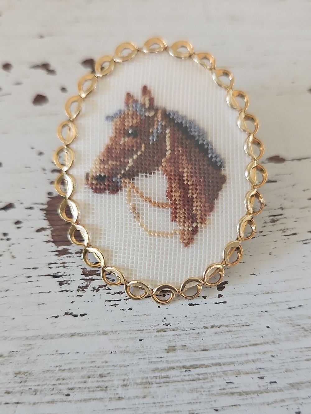 Embroidered Horse Brooch Rare